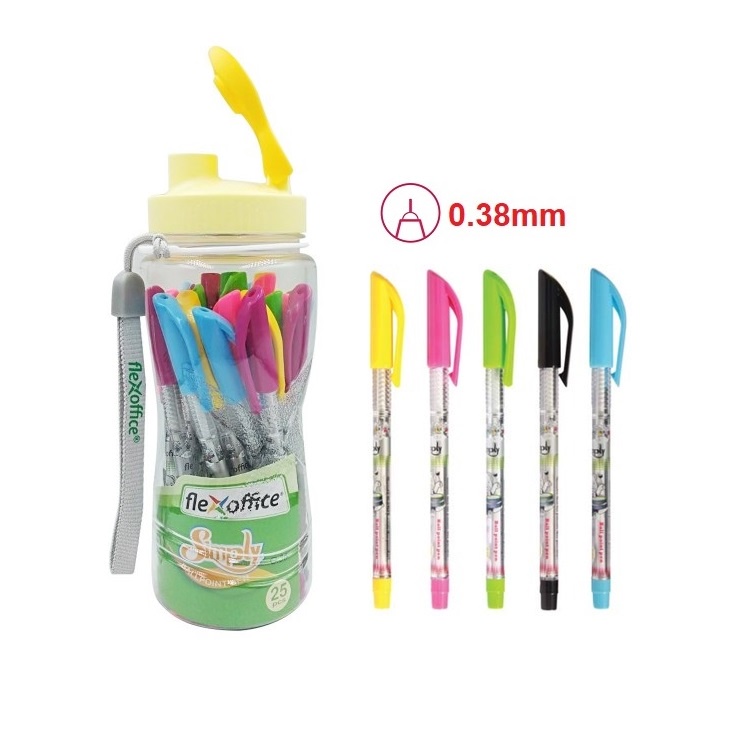 Hộp 25 bút bi Flexoffice FO-018 nét 0.38mm - Mực xanh