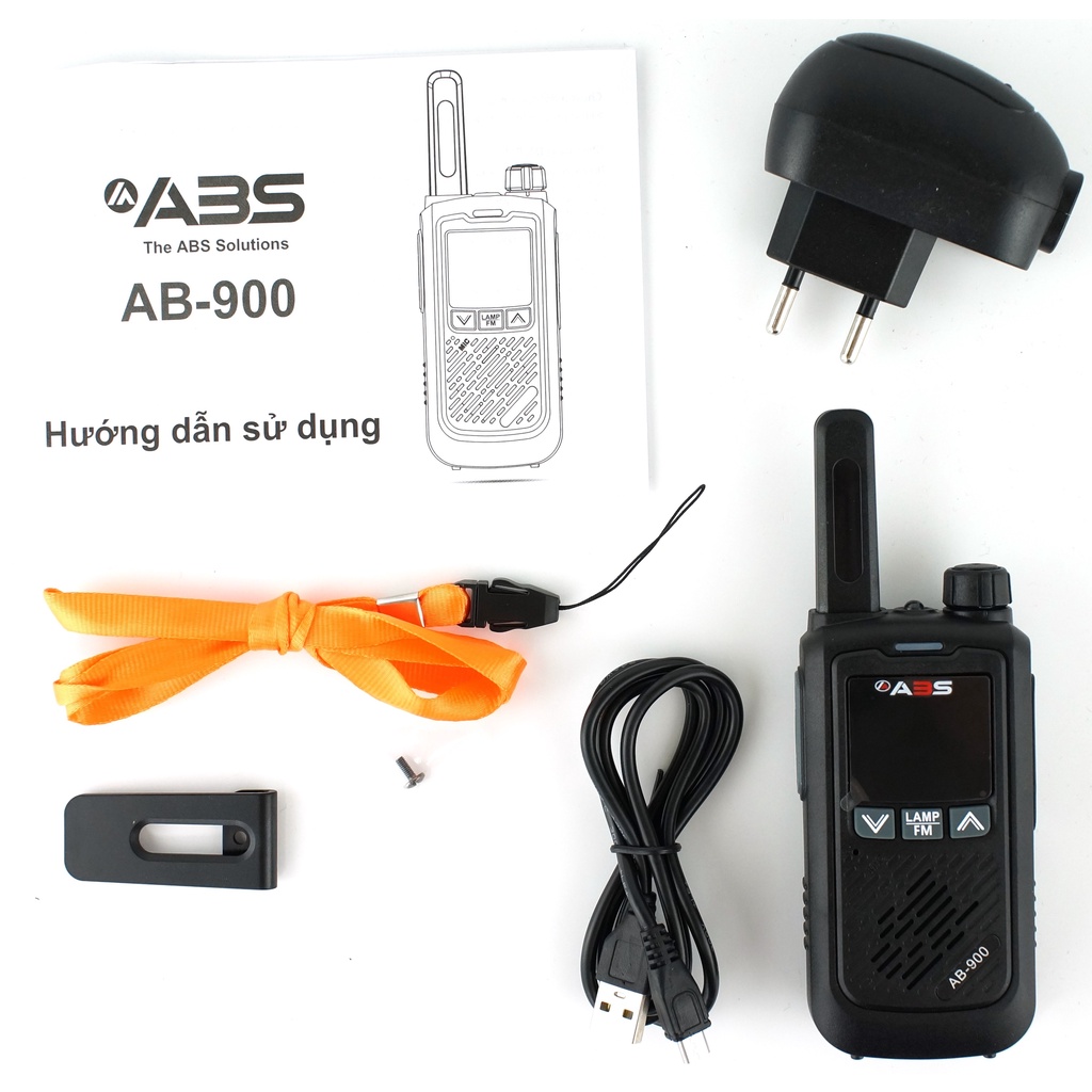 Bộ 2 Bộ đàm nhỏ gọn chất lượng khủng ABS AB900 (Giá rẻ, bền bỉ, màn hình hiển thị kênh, FM Funtions, Loa to, cự ly xa)