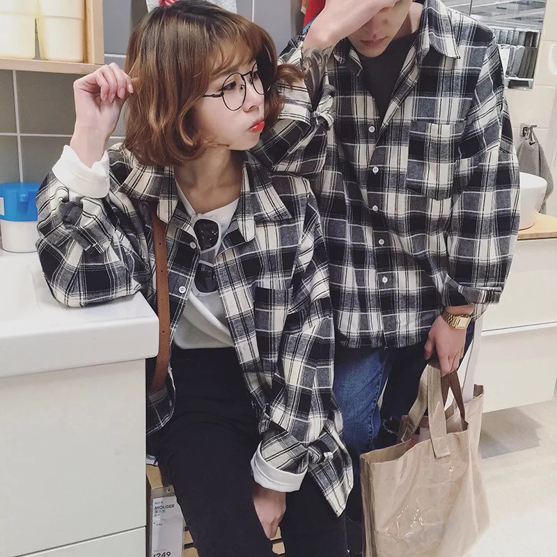 áo khoác sơ mi caro thời trang cho cặp đôi