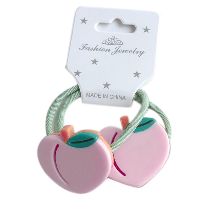 Set 2 Dây Buộc Tóc Cao Su Co Giãn Gắn Hình Thú Hoạt Hình / Trái Cây Phong Cách Hàn Quốc Cho Bé Gái Giá Đỡ