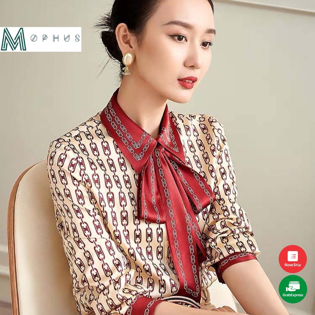 Áo sơ mi công sở Mophus EA21011 sang trọng hình xích, áo sơ mi nữ vải co dãn thời trang công sở cao cấp
