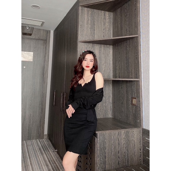 ❣️HÌNH THẬT ❣️ Set đầm body kèm khoác thun len Linh Htt