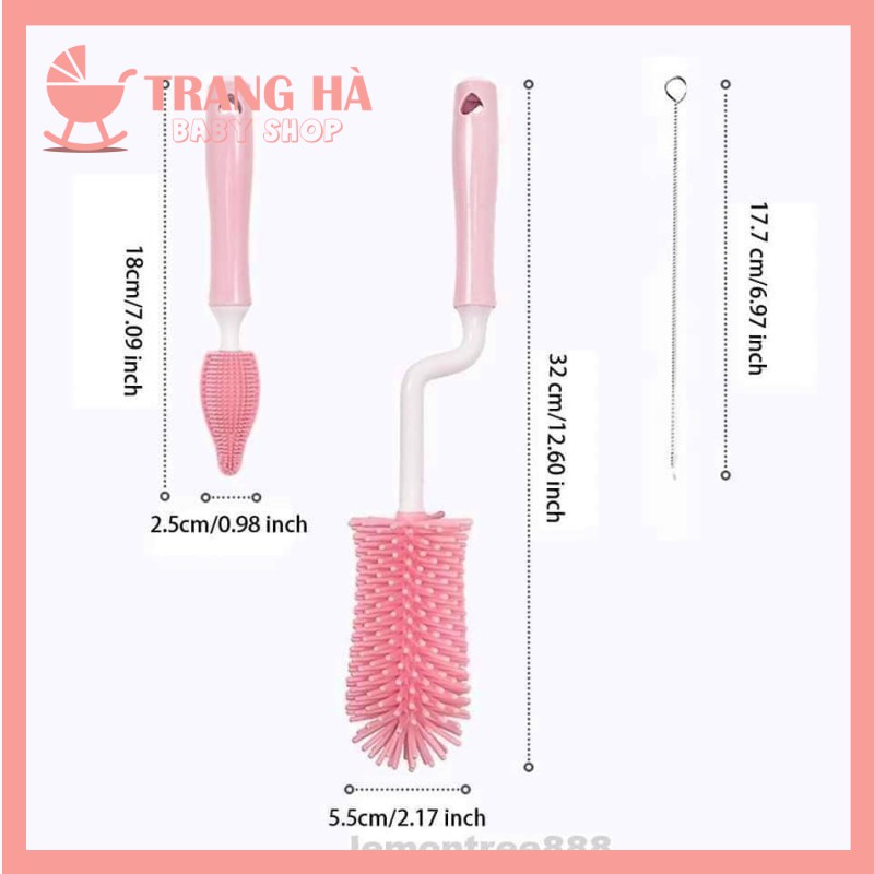 🍒𝑭𝑹𝑬𝑬𝑺𝑯𝑰𝑷🍒Bộ Cọ Rửa Bình Sữa Núm Ti Silicon Cao Cấp 3 Chi Tiết [Tay cầm xoay 360 độ]