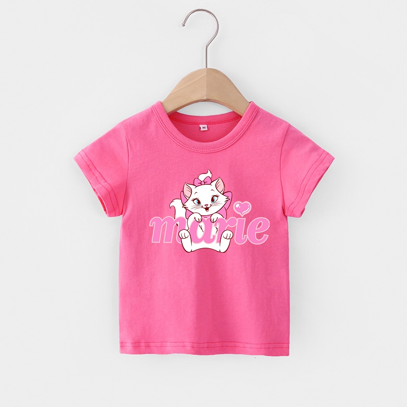 Áo Thun Cotton Thoáng Khí In Họa Tiết Mèo Dễ Thương Thời Trang Cho Bé Gái