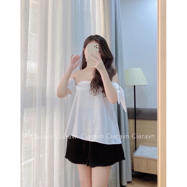 Áo trễ vai nơ tay