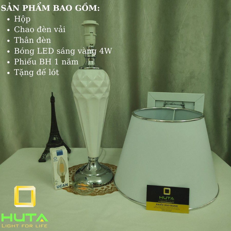 Đèn Ngủ Để Bàn Cao Cấp Dimmer Thân Gốm Sứ, Ánh Sáng Led Vàng, Decor Phòng Ngủ, Phòng Khách, Khách Sạn, Mã S09- HUTA Shop