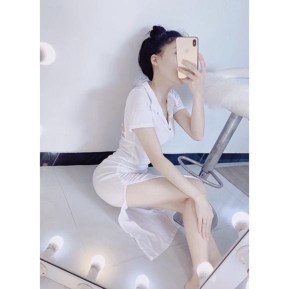 Đầm Body Gân Xẻ Tà Sexy Hở Lưng Hình Thật Sp