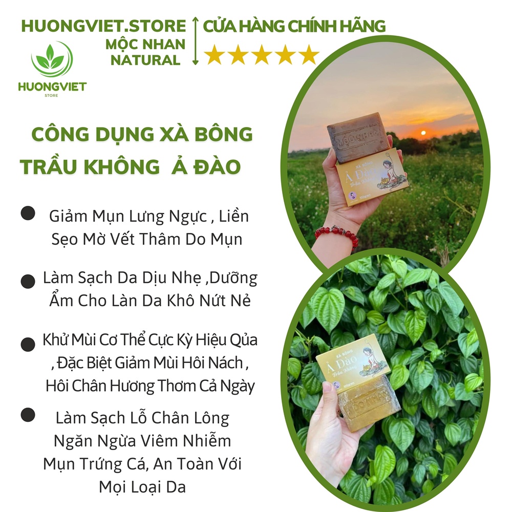 Xà Bông Trầu Không Ả Đào Mộc Nhan Natural Xà Phòng Tắm Trắng Giảm Mụn Lưng Dưỡng Da Giảm Mùi Hôi Nách | BigBuy360 - bigbuy360.vn