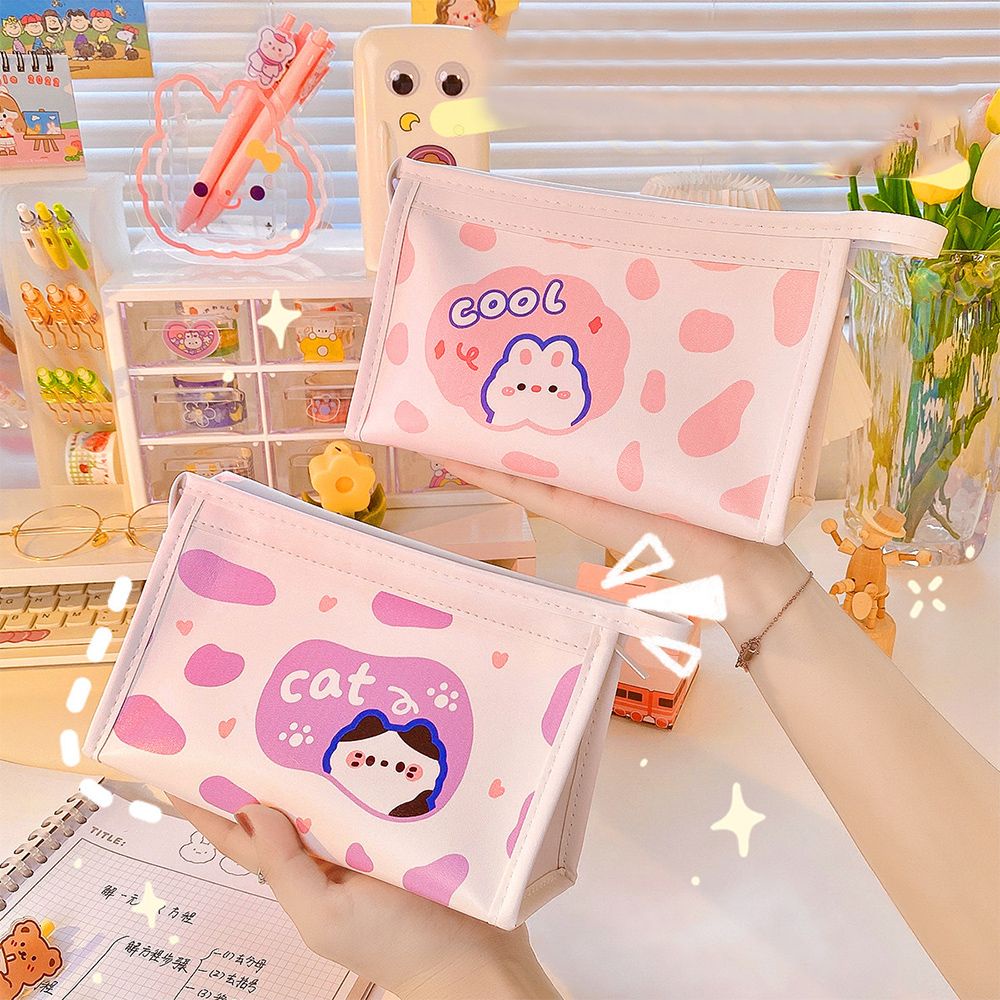 Túi đựng bút/ mỹ phẩm in họa tiết bò sữa dễ thương đa năng tiện dụng