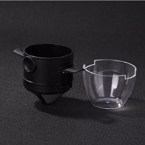 Set 2 bộ lọc cà phê bằng thép không gỉ 304, bộ lọc cà phê hai lớp lọc mịn không cần giấy lọc có tay cầm có thể gập lại