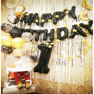 Bộ chữ happy birthday đen + tặng kèm 10 vỏ bóng đen vàng gold