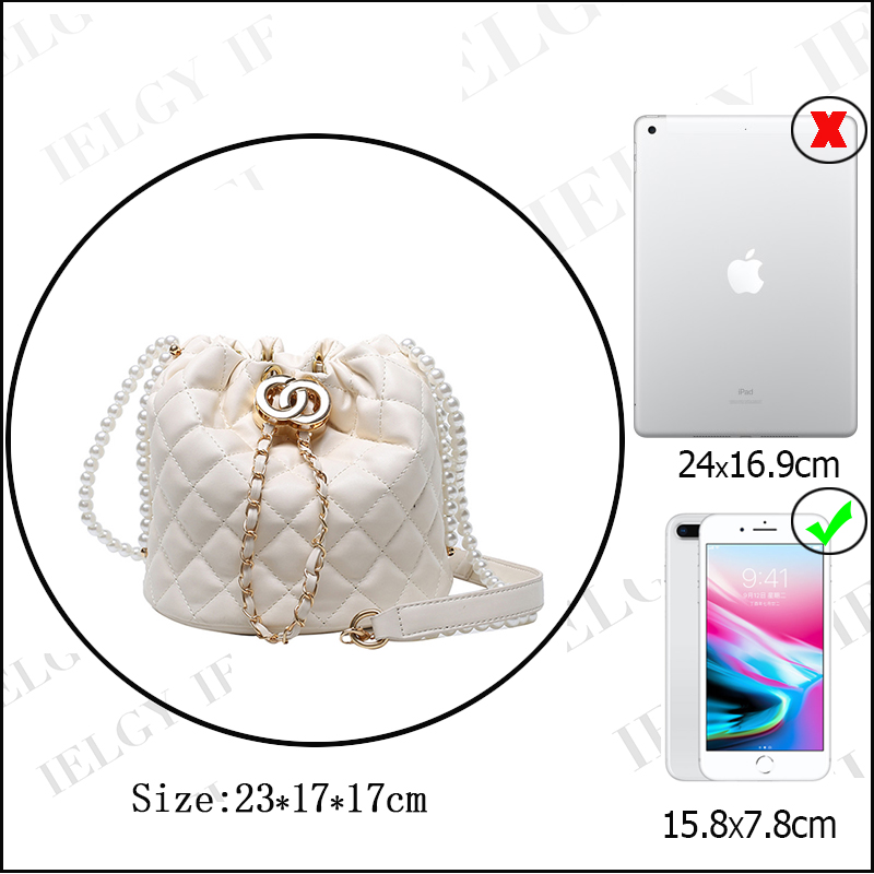 IELGY Lingge Bucket Fashion Pearl Chain Single Shoulder Messenger Bag