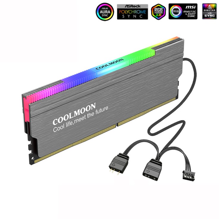 Tản nhiệt Ram Coolmoon Led 5v ARGB, đồng bộ màu Mainboard, Hub coolmoon, Phiên bản màu xám