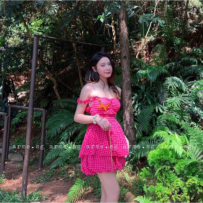 Jump xốp hai dây nhíu ngực nơ lưng dây cột, Set bộ hot trend tôn dáng