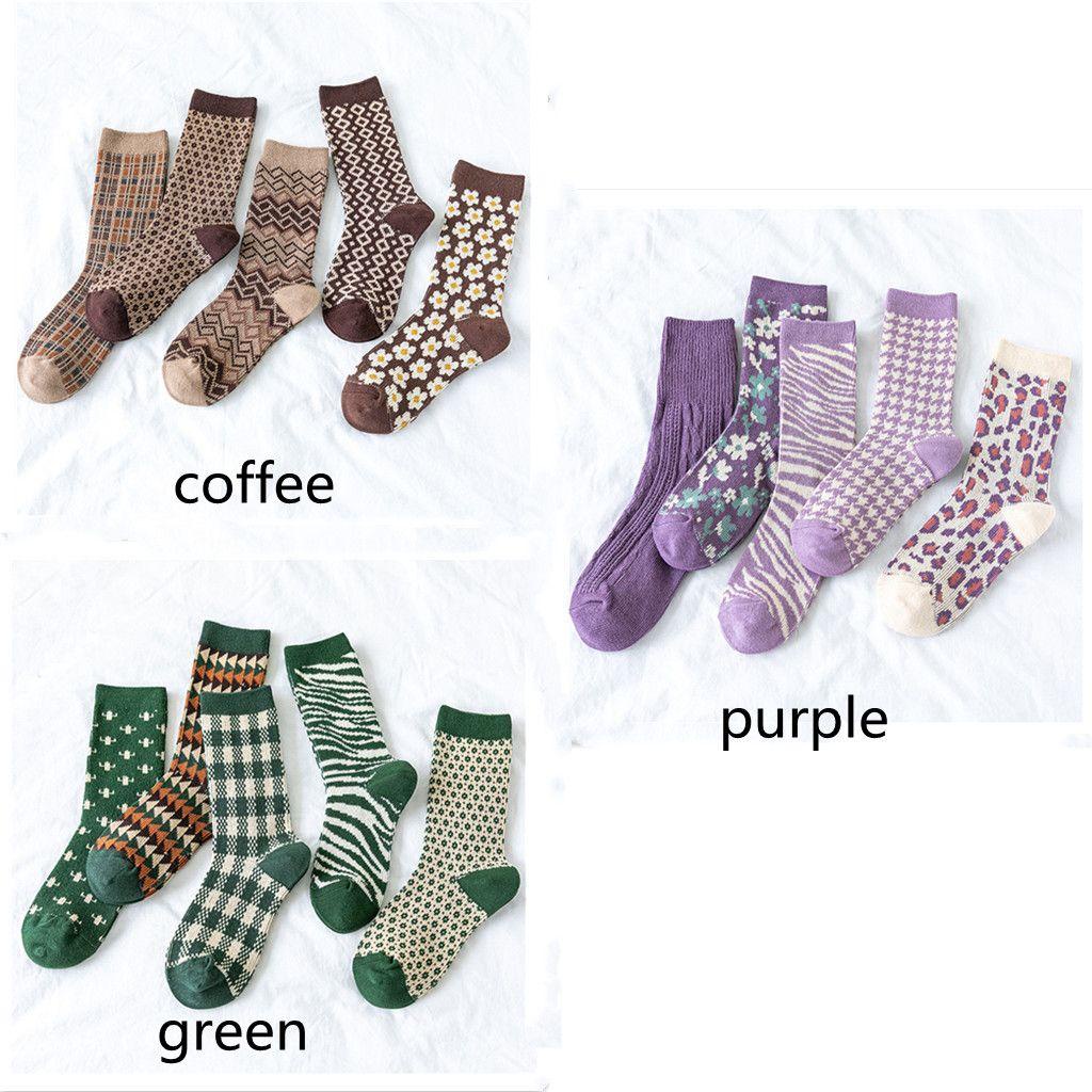 Set 5 Đôi Tất Dệt Kim Chất Liệu Cotton Thoải Mái Thời Trang Cho Nữ