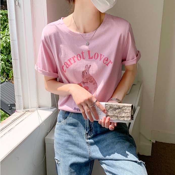 Áo Thun Cotton Xám Nguyên Chất Ngắn Tay In Hoạt Hình Thời Trang Mùa Hè Năng Động 51476