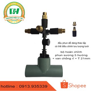 béc phun sương bộ 5 béc 5 hướng đầu đồng T21