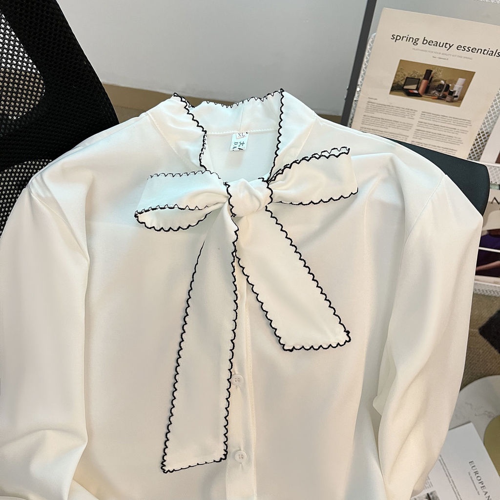 Áo Sơ Mi chiffon Dài Tay Phối Nơ Thời Trang Mùa Thu Mới Cho Nữ