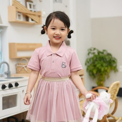 Áo thun polo YODY cho bé chất liệu cotton, cá sấu co giãn 4 chiều, thêu hình gấu APK5028