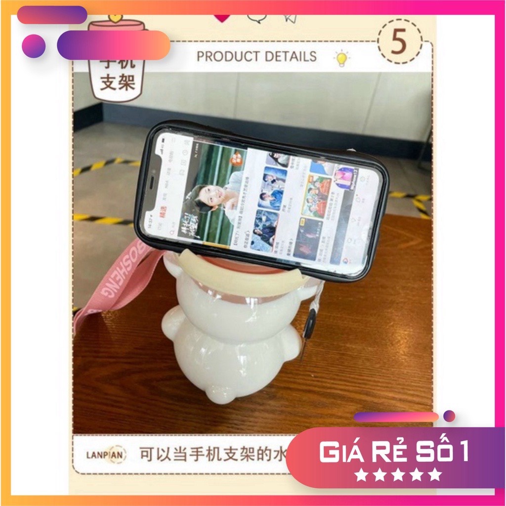 Bình nước hình con gấu dễ thương dung tích 1 lít có kèm dây đeo có tặng kèm sticker 2d và 3d