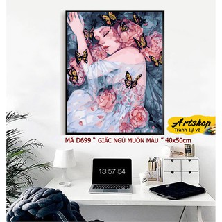 D699 Tranh tô màu theo số sơn dầu số hóa ARTSHOP đã căng khung sẵn và dầu phủ bóng