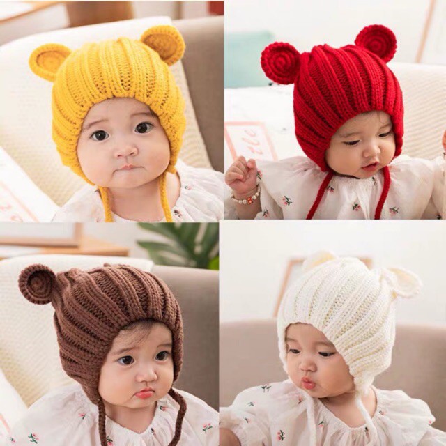 [Haobaby shop] Mũ len tai gấu cho bé