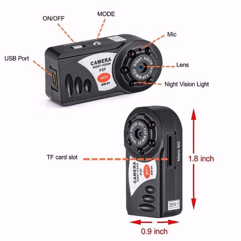Camera An Ninh Dùng Trên Xe Hơi IP Wifi HD Q7 - Hỗ Trợ Xem Qua Wifi, Thẻ Nhớ - Xem Qua App Cho Cả Android Và Ios