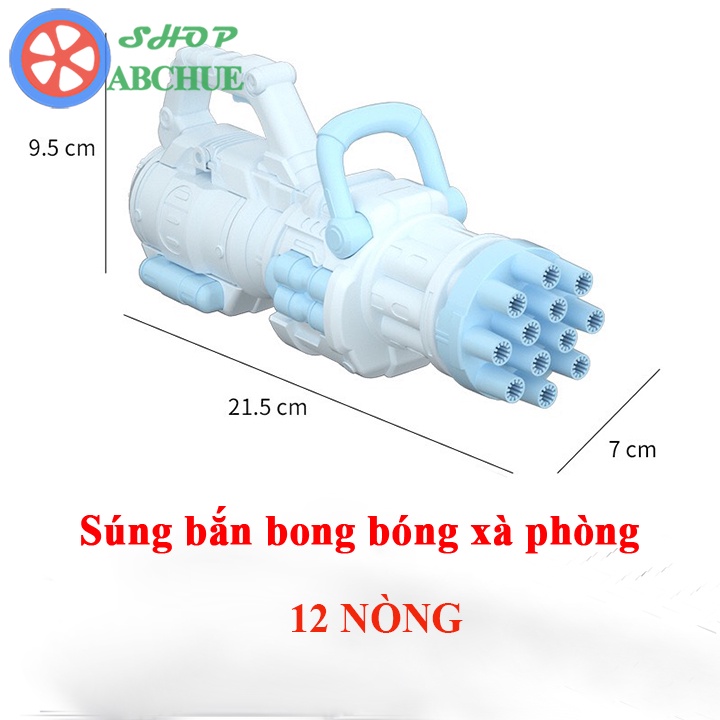 Súng Bắn Bong Bóng Xà Phòng 12 Nòng, Siêu Ngầu, Súng Đồ Chơi Cho Bé (tặng kèm pin + 1 lọ xà phòng)