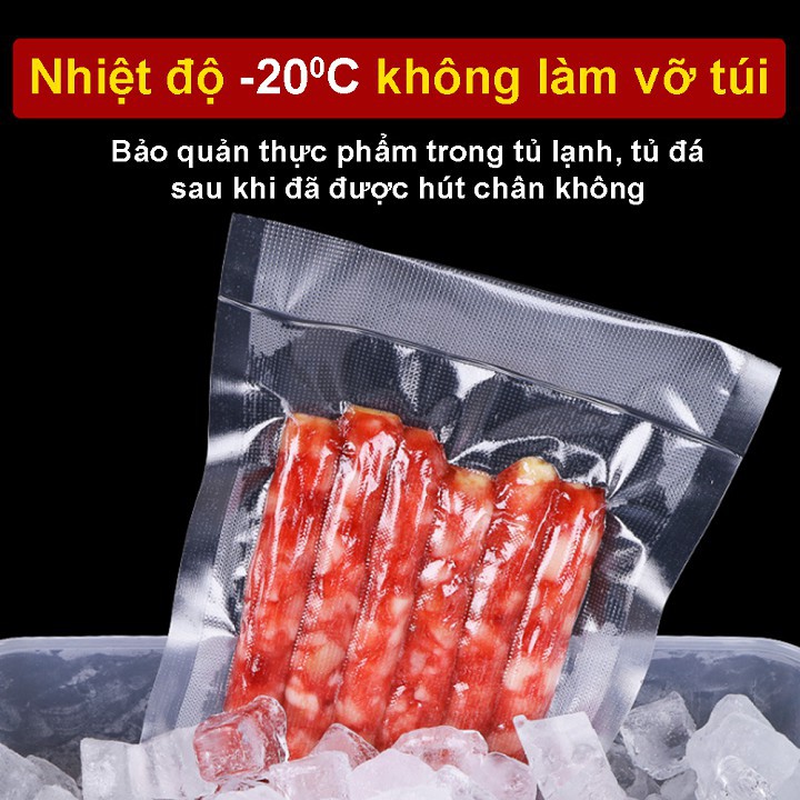 Túi Hút Chân Không Thực Phẩm 1 mặt Nhám 1 mặt Trơn - Bộ 100 Túi Ép Chân Không một mặt nhám Cao cấp Dày Dặn Bám Tốt
