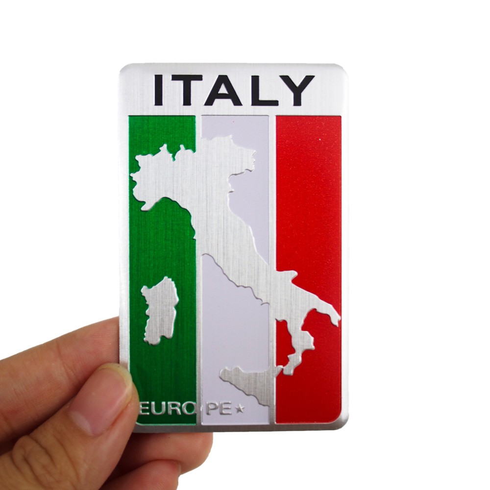 Sticker hình dán metal cờ Ý Italia - miếng lẻ - Chữ nhật 8x5cm