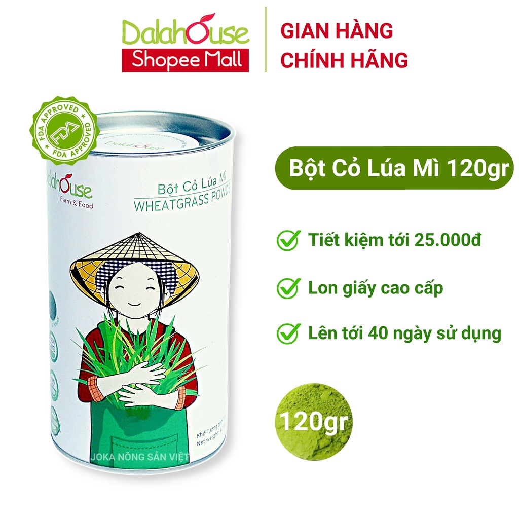 Bột cỏ lúa mì hữu cơ Dalahouse 120gr nguyên chất sấy lạnh