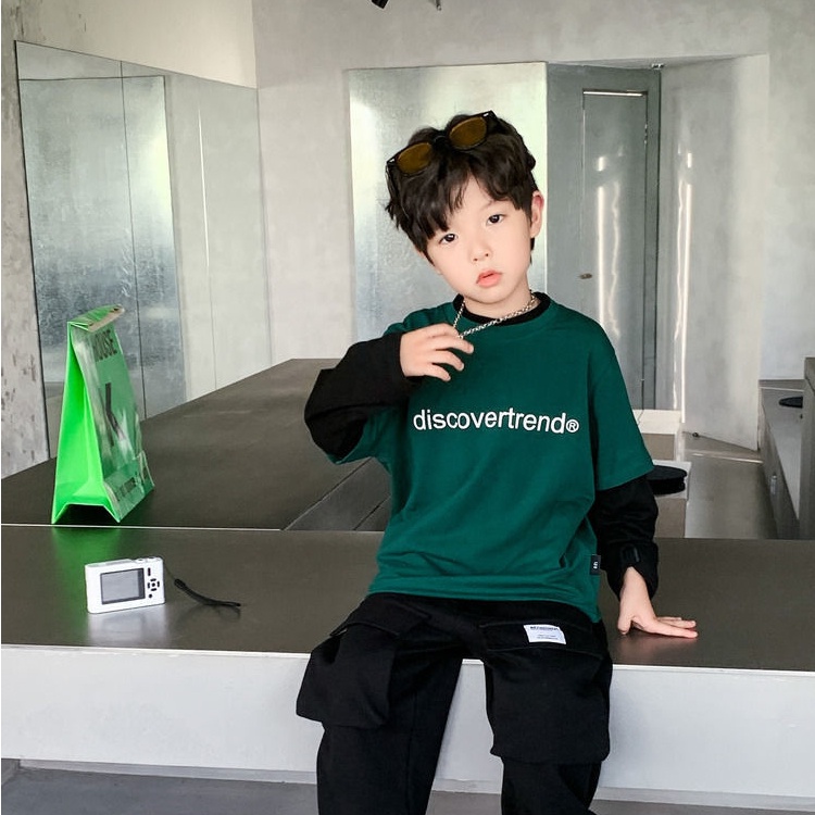 Áo Thun Tay Dài Giả Hai Lớp Phong Cách Hàn Quốc Thời Trang Xuân Thu Mới Cho Bé Trai