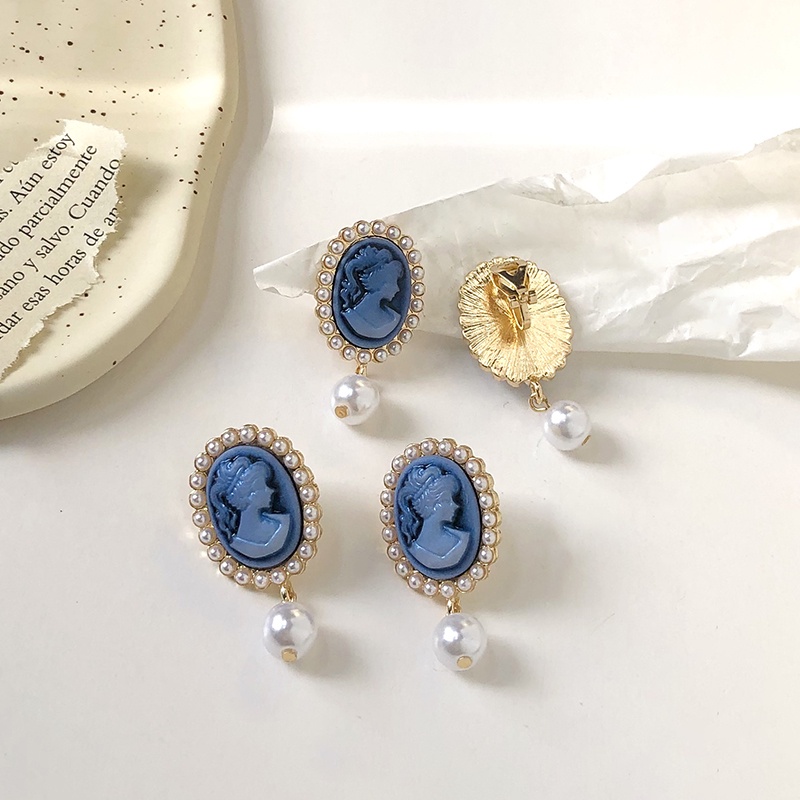 Khuyên tai kẹp không bấm lỗ chốt cố định K174 bằng hợp kim mạ vàng hình elip đính hạt trai dáng midi Leous Accessories