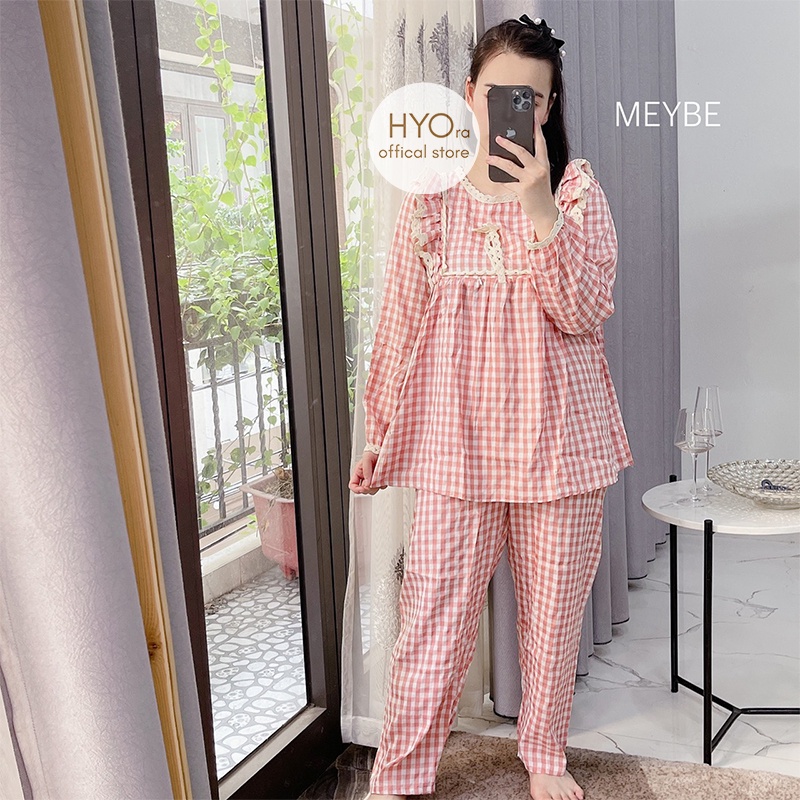 Bộ bầu sau sinh dài tay mặc nhà chất thô mềm có khóa mở ngực Freesize