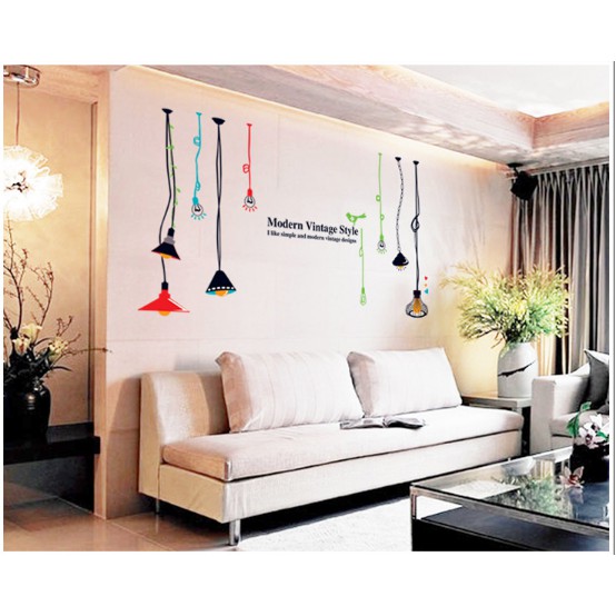 Decal trang trí tường Bóng đèn dây phong cách ( 5 bóng )