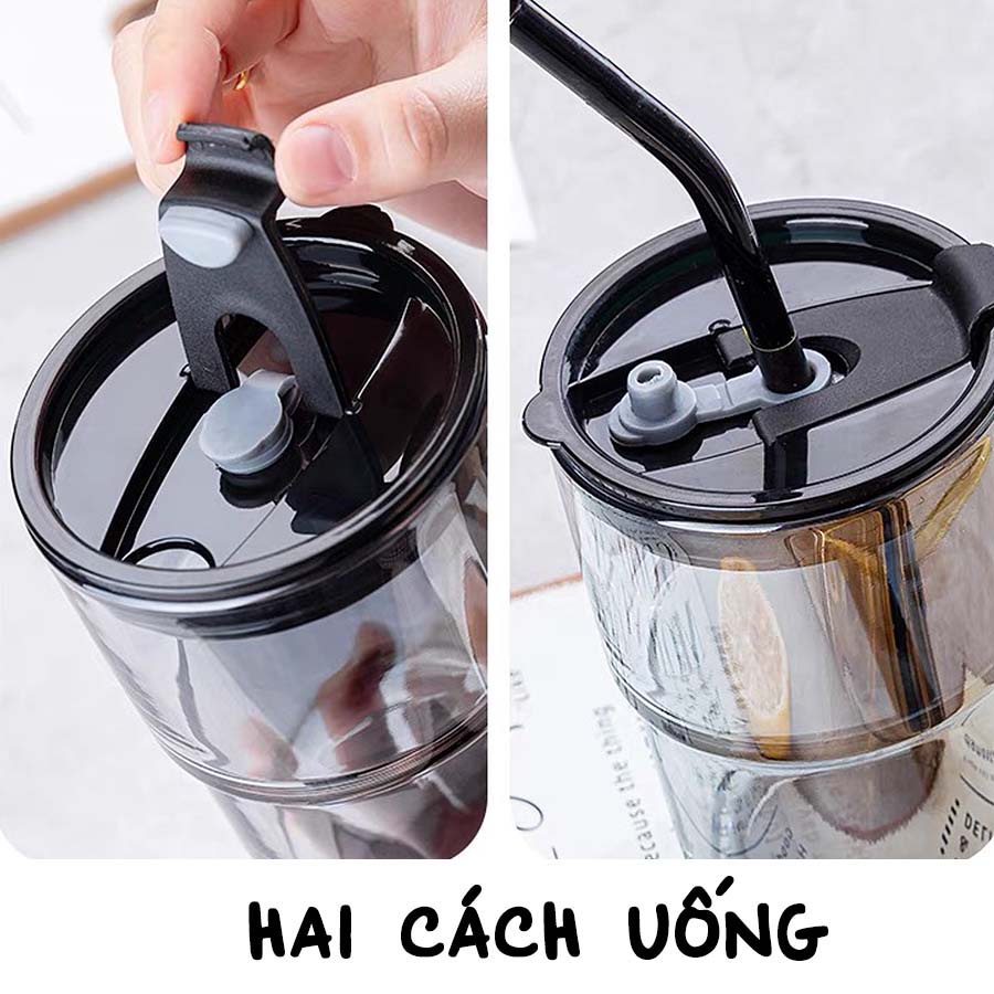 Cốc Thủy Tinh Bọc Da Kèm Ống Hút Phong Cách Hàn Quốc BTT009