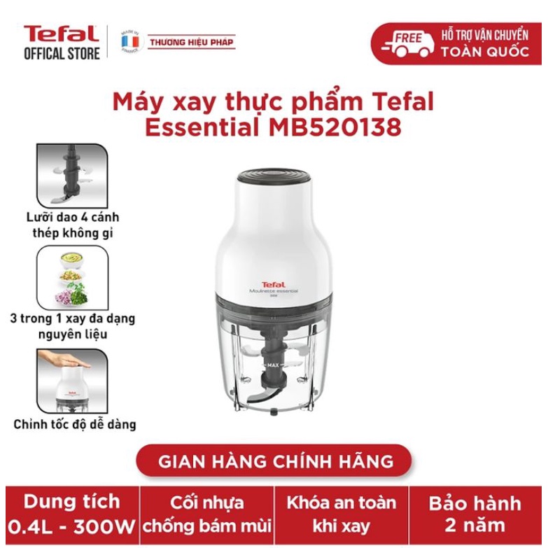 Máy xay thực phẩm Tefal 3 trong 1 MB520138 - 300W, 400mL 
