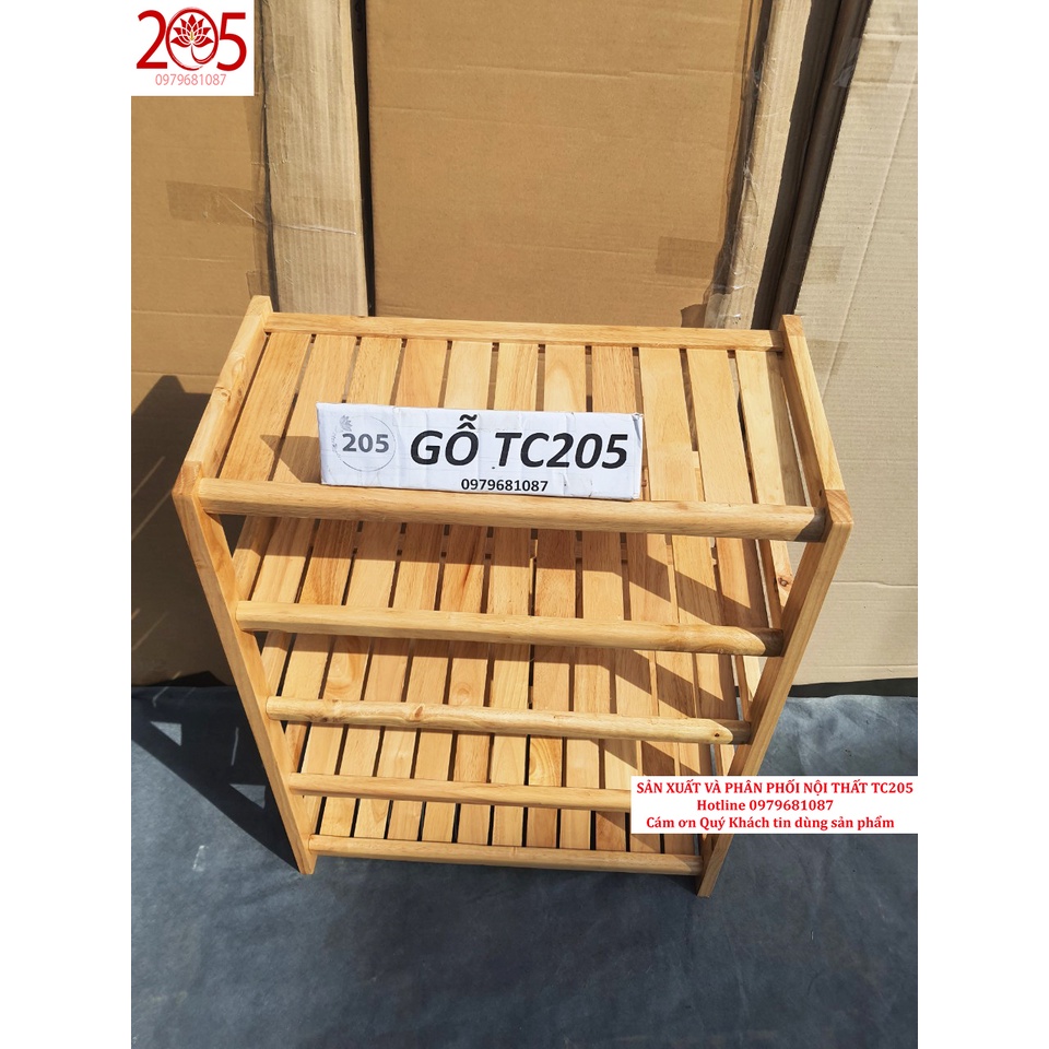 Kệ giày dép gỗ 5 tầng ngang 60 gỗ cao su màu tự nhiên