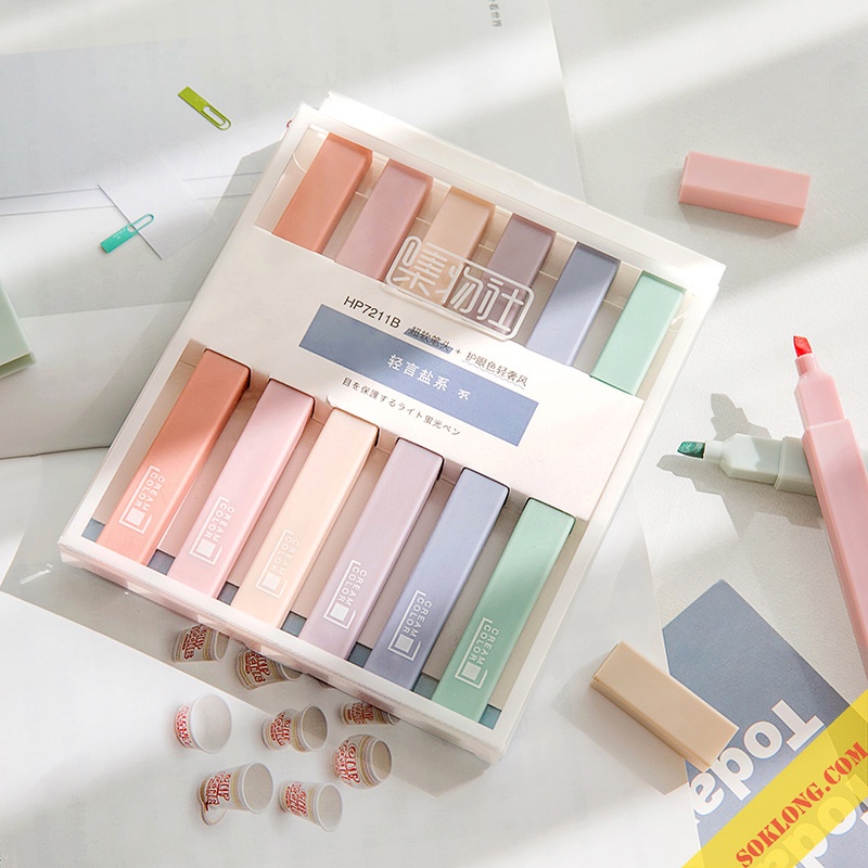 [Mã SKAMLSC095 giảm 10% tối đa 70K đơn 100K] Bộ 6 bút highlight thân vuông màu Pastel, bút đánh dấu HI05