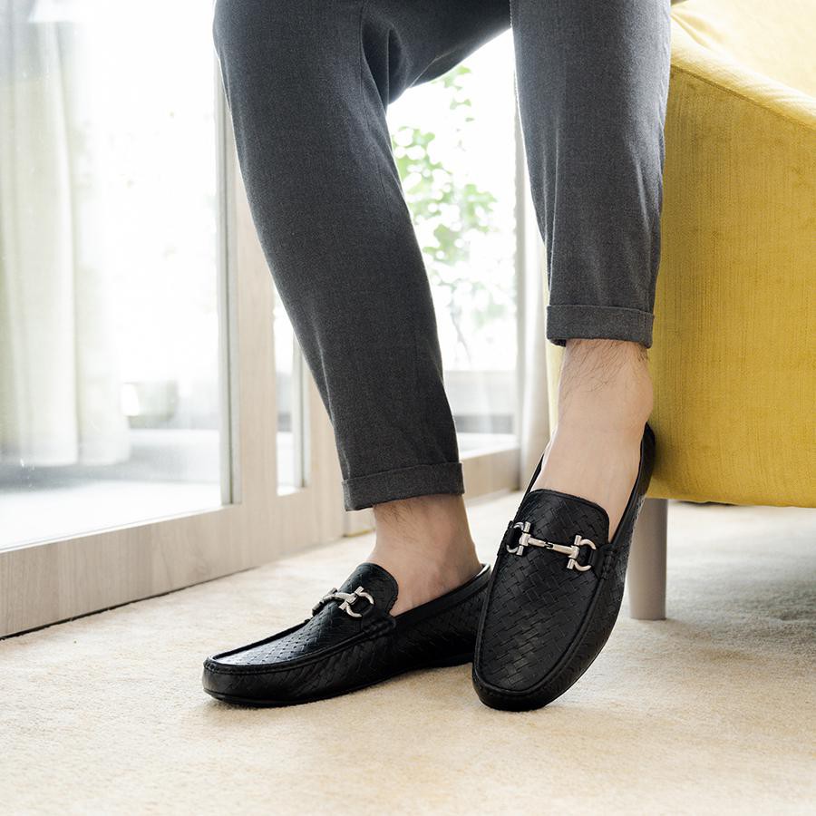 Giày Lười Nam LAFORCE Penny Loafer Họa Tiết Đan Chéo GNLA2235-D Tặng Tất UNIQLO Cao Cấp