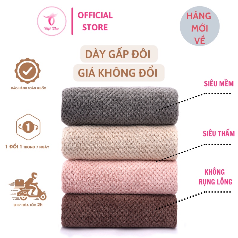 Khăn tắm sợi microfiber cỡ lớn, khăn lau lông mềm mịn, siêu thấm hút nước 70x140 cm, nhiều màu - Việt thư