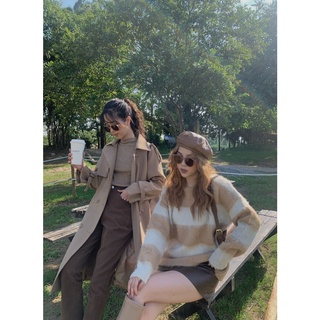 Áo trench coat dáng dài kaki có đai hàn AK-8878-1, áo khoác kaki dài