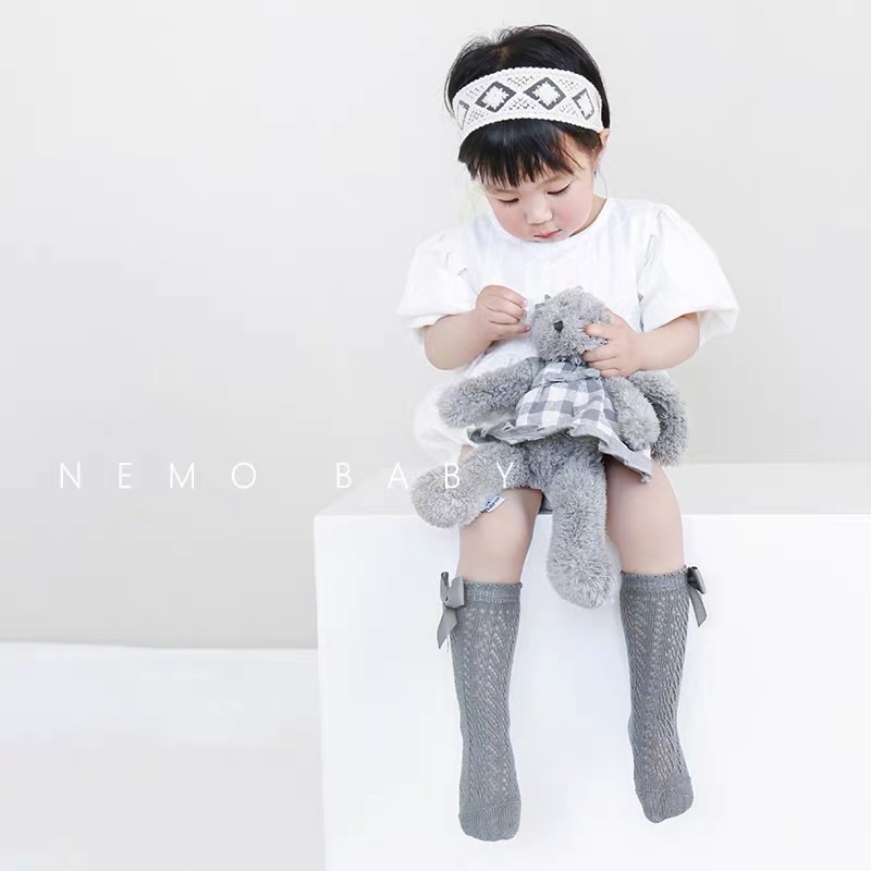 Tất/Vớ cao cổ đính nơ tiểu thư điệu đà cho bé gái_Phụ kiện cho bé