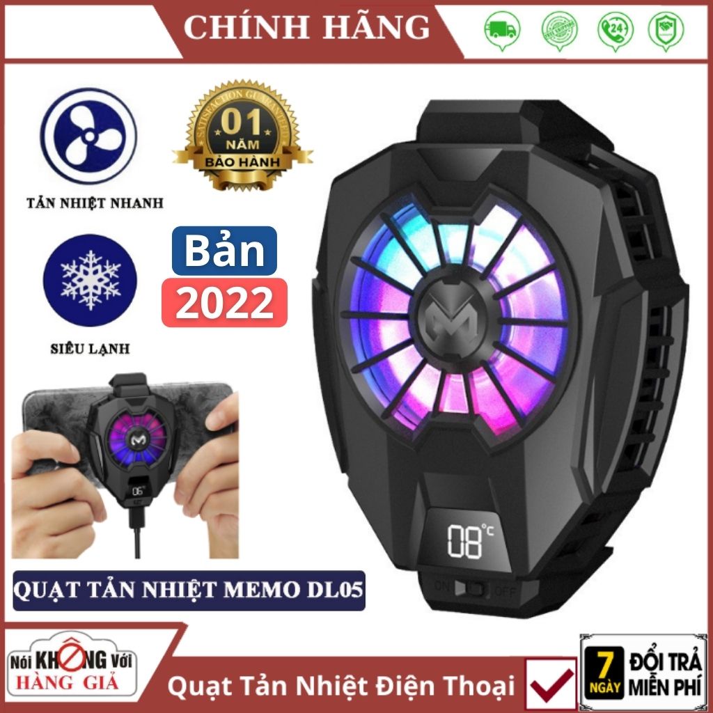 Quạt tản nhiệt điện thoại MEMO DL05 💥 FREESHIP 💥 làm mát bằng sò lạnh siêu mát, có màn hình hiển thị nhiệt độ