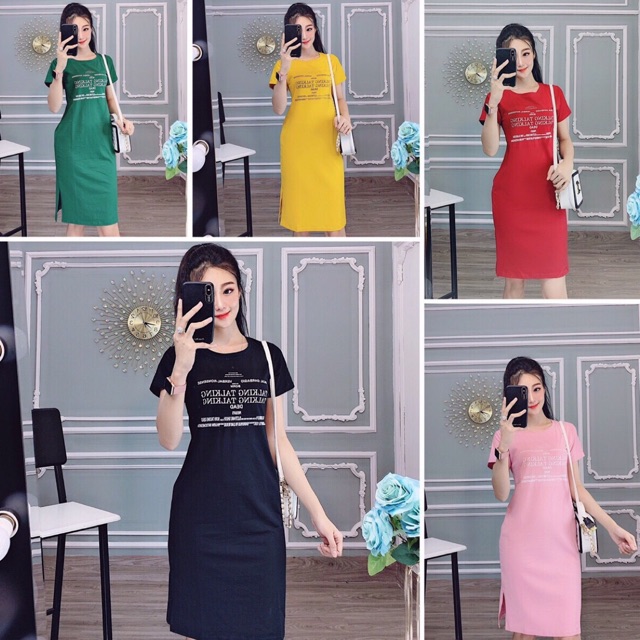 Đầm suông form dài xẻ tà (thun Thái bao đẹp) | BigBuy360 - bigbuy360.vn