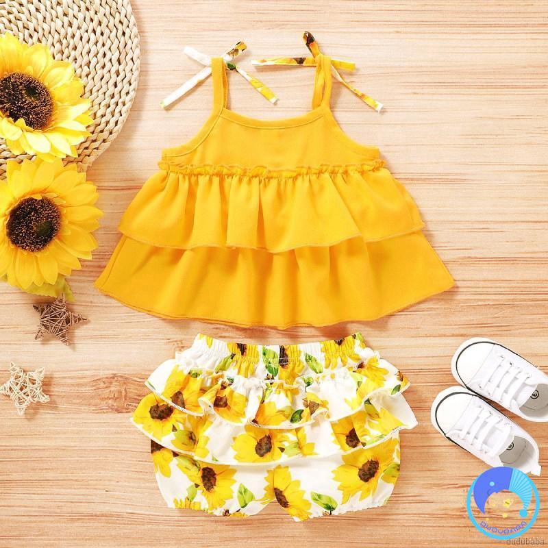 Set Áo Kiểu Phối Quần Short Đáng Yêu Cho Bé Gái