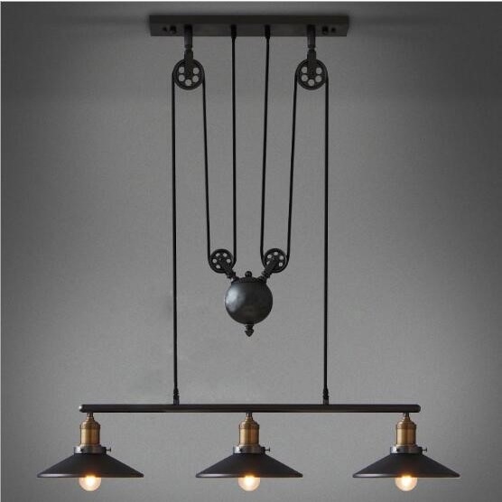 Đèn thả ròng rọc 3 chao, SuperVilighting, MÃ: RONGROC-3CHAO-E27 đèn thả phòng khách, quán cafe, shop, bảo hành 24 tháng.