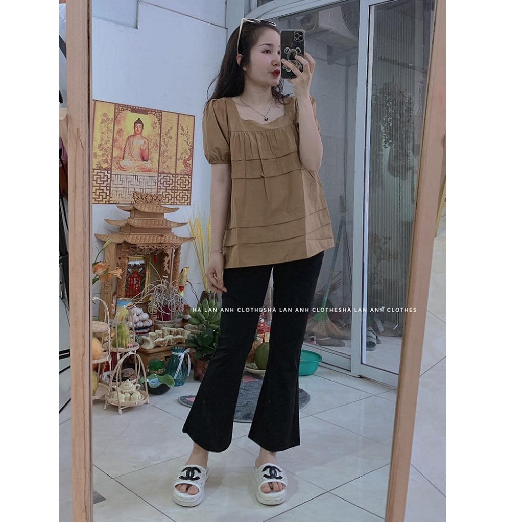 Áo bầu babydoll mùa hè . Kiểu tay bồng xinh xắn, cổ vuông trẻ trung dễ thương cho mẹ bầu