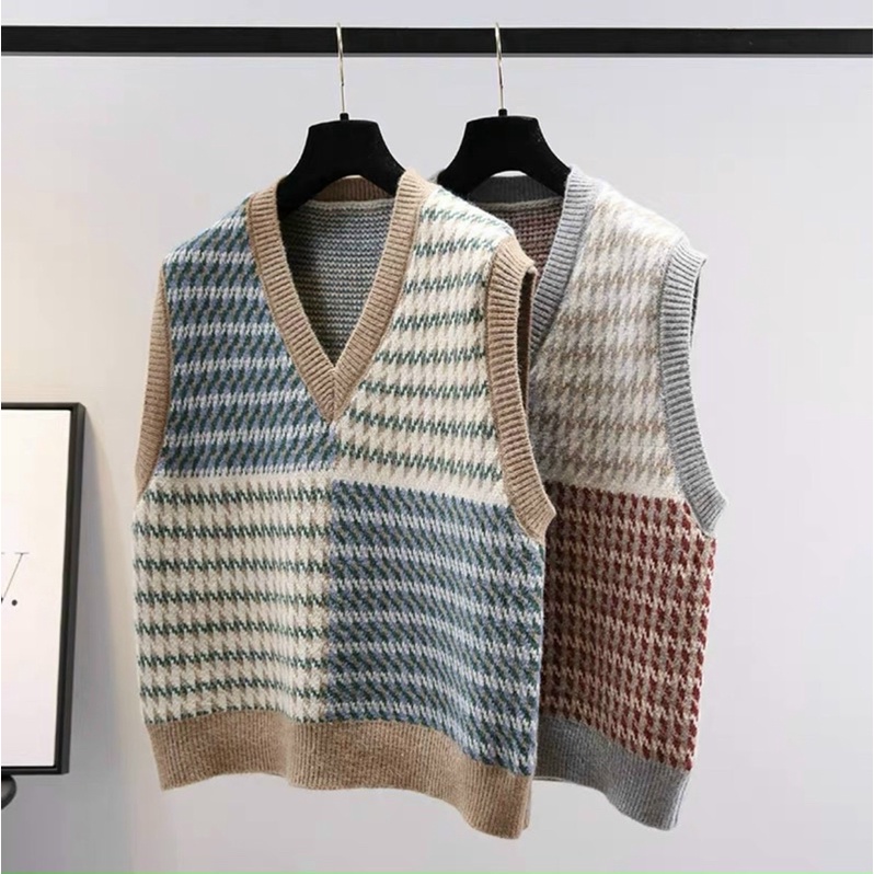 ANU449 - ÁO GILE LEN CỔ TIM PHỐI MÀU ZICZAC | BigBuy360 - bigbuy360.vn