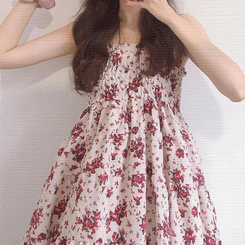 Đầm Voan Hai Dây Chiết Eo In Họa Tiết Hoa Chuông Phong Cách Pháp Cổ Điển Thời Trang Mùa Hè Dành Cho Nữ